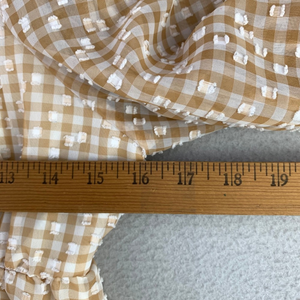 blu pepper Gingham Peplum Top Women L Tan Cottagecore Tie Front Long Sleeve - Picture 6 of 9